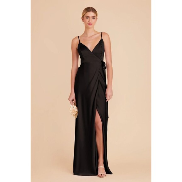 Birdy Grey Wrap Dress XS Black Cindy Matte Satin Bridesmaid Elegant Classy - Picture 1 of 12